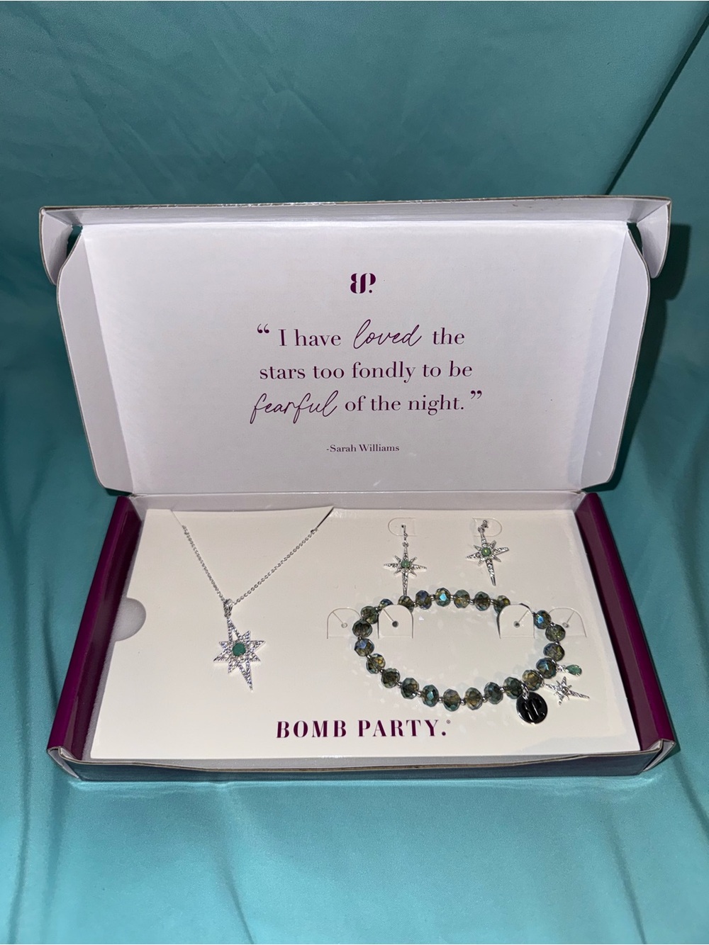 Bomb Party Silver Star Necklace with Green Accents